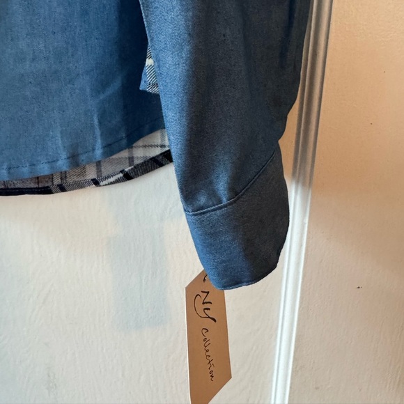 NY Collection Denim Blue Button Down Shirt - Picture 6 of 9